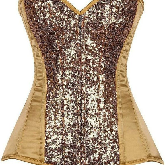 Daisy Corsets Gold Sequin and Satin Overbust Corset Top ~ Size Large - Picture 4 of 7